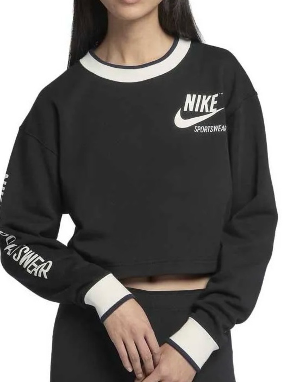 Nike Women’s Reversible Black Cropped Sportswear Sweatshirt with White Trim